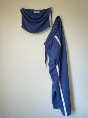 No Boundaries Blue Two-Piece Lounge Set with White Stripe